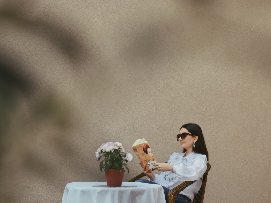 sunday scaries woman relaxing outside at restaurant 