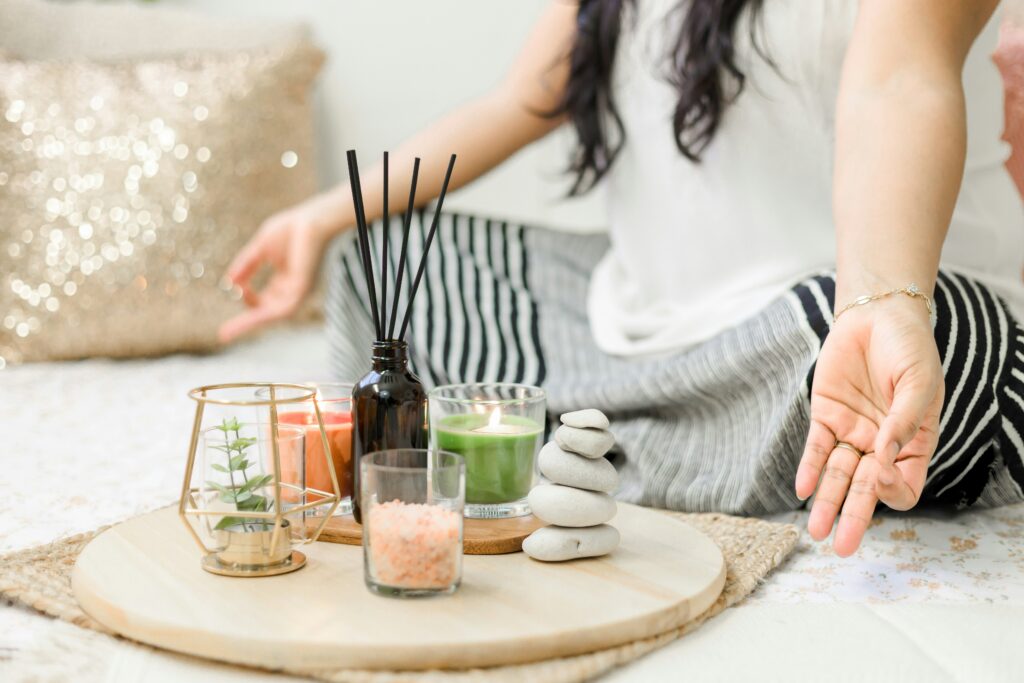 woman relaxing woman meditating yoga labor day wellness rituals