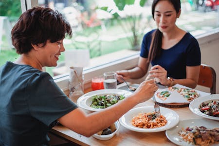 mindful eating people sharing a meal