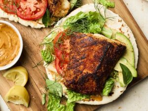 healthy bbq options - lingcod cajun pita