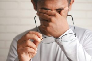 man with glasses who is tire